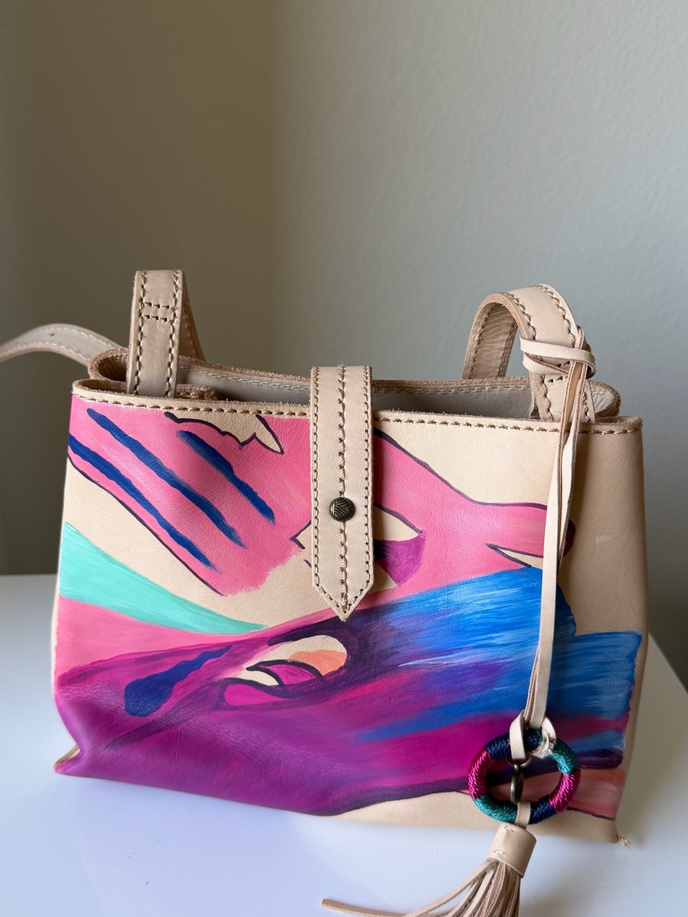 The Sak Hand-Painted Genuine Leather Shoulder Bag – Abstract Art
